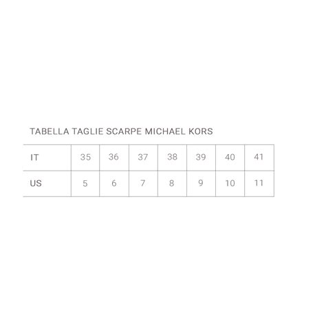 tabella taglie michael kors